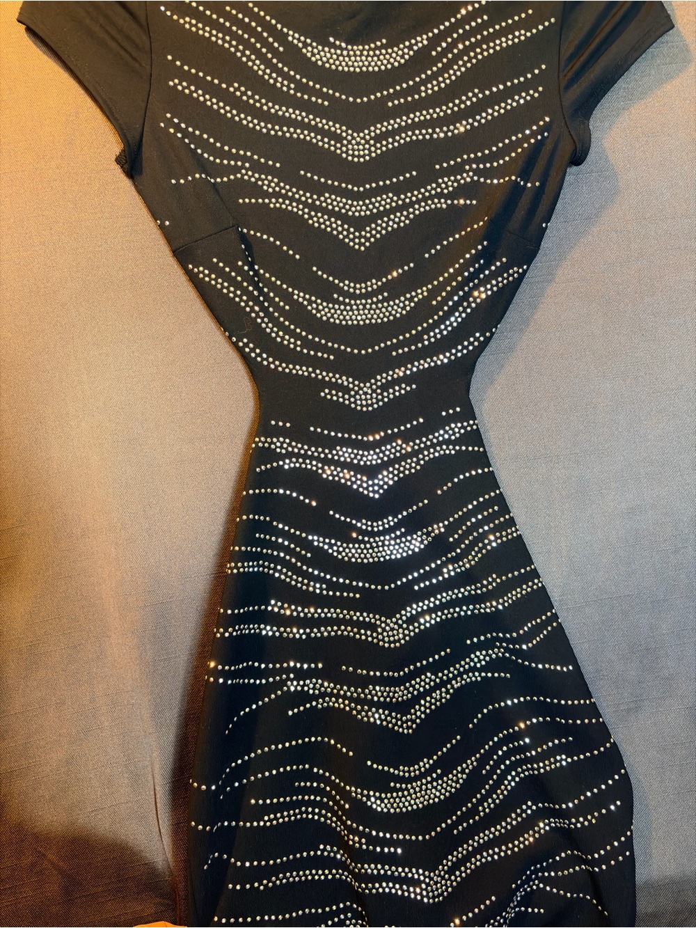 Arden B Black Midi Dress with Silver Rhinestone Wave Pattern